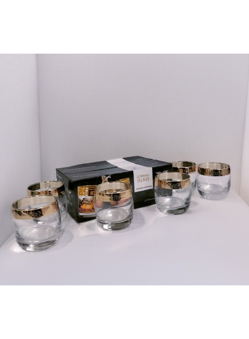 A set of 6-piece short glass juice cup with a hexagonal design, transparent/gold, made in Turkey  - Image 1