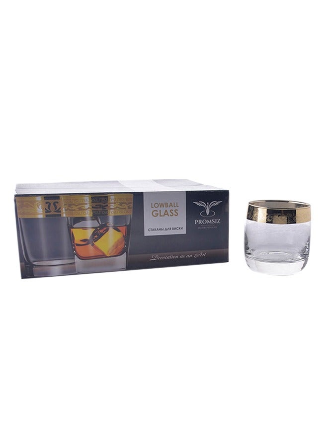 A set of 6-piece short glass juice cup with a hexagonal design, transparent/gold, made in Turkey  - Image 2