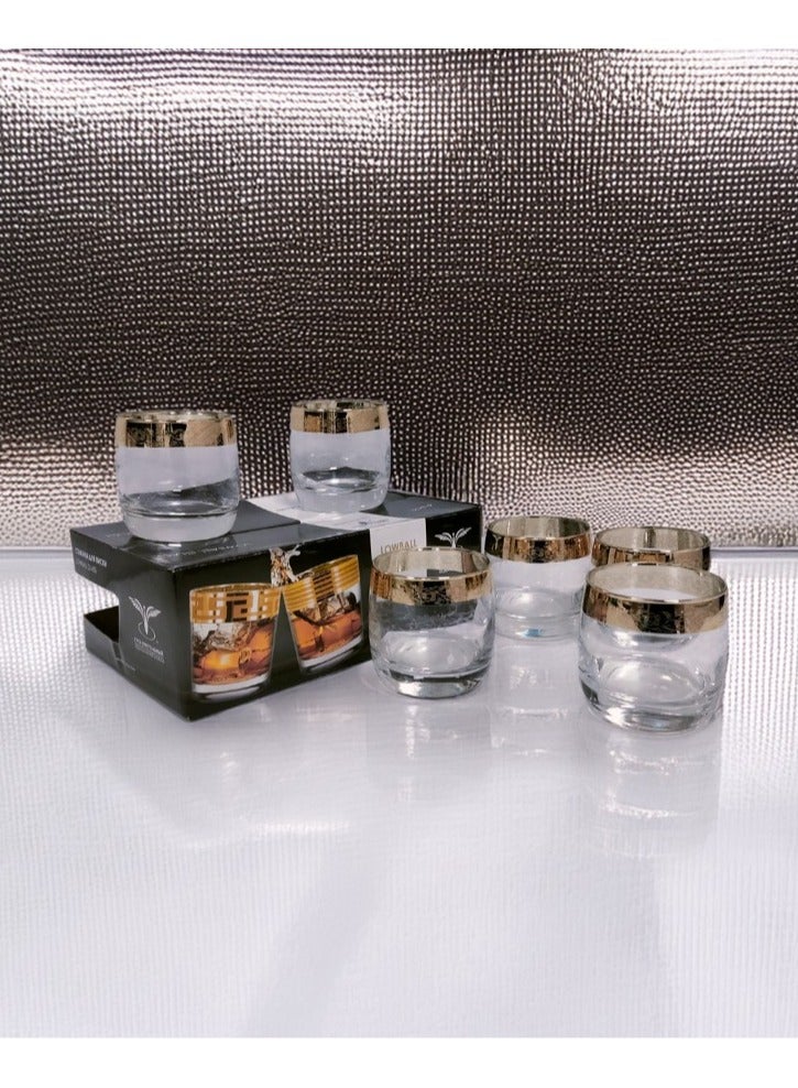 A set of 6-piece short glass juice cup with a hexagonal design, transparent/gold, made in Turkey  - Image 4