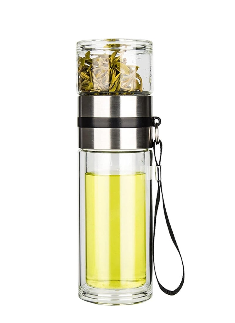 ARCOON - ARCOON Glass Tea Infuser Bottle Tea Flood Cup Double Wall Borosilicate Portable Travel Tumbler Mug Leakproof for Loose Leaf Flower Herbal Tea Bags 13 OZ/380ML - Image 1