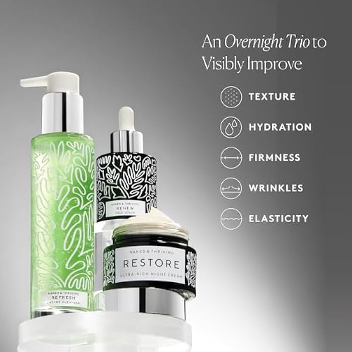Naked + Thriving Naked & Thriving The Advanced Renewal Routine | Restore Ultra-Rich Night Cream (50g) + Refresh Gentle Enzyme Cleanser (120ml) + Renew Resurfacing Night Serum (30ml) (Set of 3) - Image 3