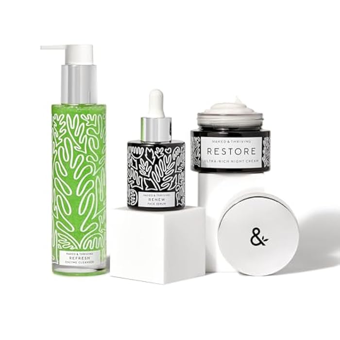 Naked + Thriving Naked & Thriving The Advanced Renewal Routine | Restore Ultra-Rich Night Cream (50g) + Refresh Gentle Enzyme Cleanser (120ml) + Renew Resurfacing Night Serum (30ml) (Set of 3) - Image 2