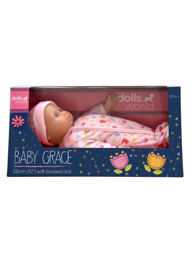 dolls world Baby Grace 10 inch Soft Doll With /Vinyl limbs and outfits from Peterkin gift for kids of Age above 10 months  - Image 1
