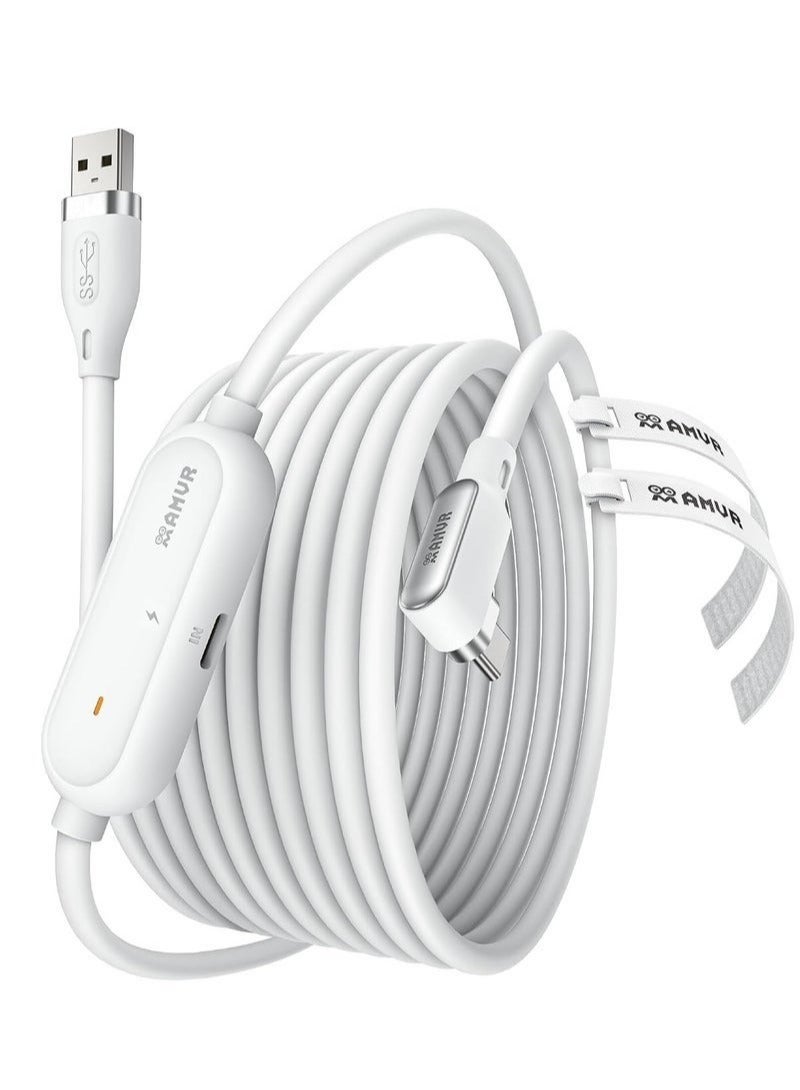 AMVR meta quest 3 Link Cable 16FT(5M) Charging Link Cable Compatible with Meta Quest 3/3S/Pico 4 - Data Line with Separate Fast Charging Port, High-Speed Max 5Gbps Transfer to PCVR/SteamVR, Play While Charger - Image 1
