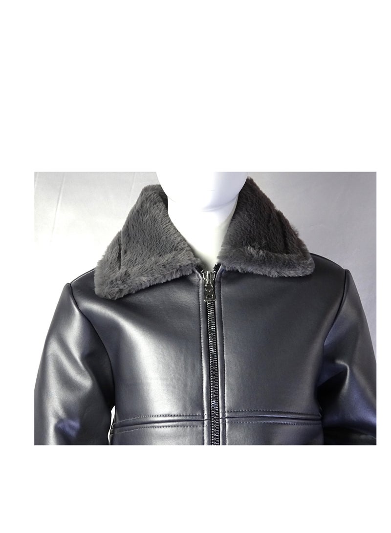 شلــــتر صناعة تركية فاخرة؛ جاكيت جلد للبنات بسحاب لفصل الخريف و الشتاء من مجموعة شلـــر 35581 - Image 3