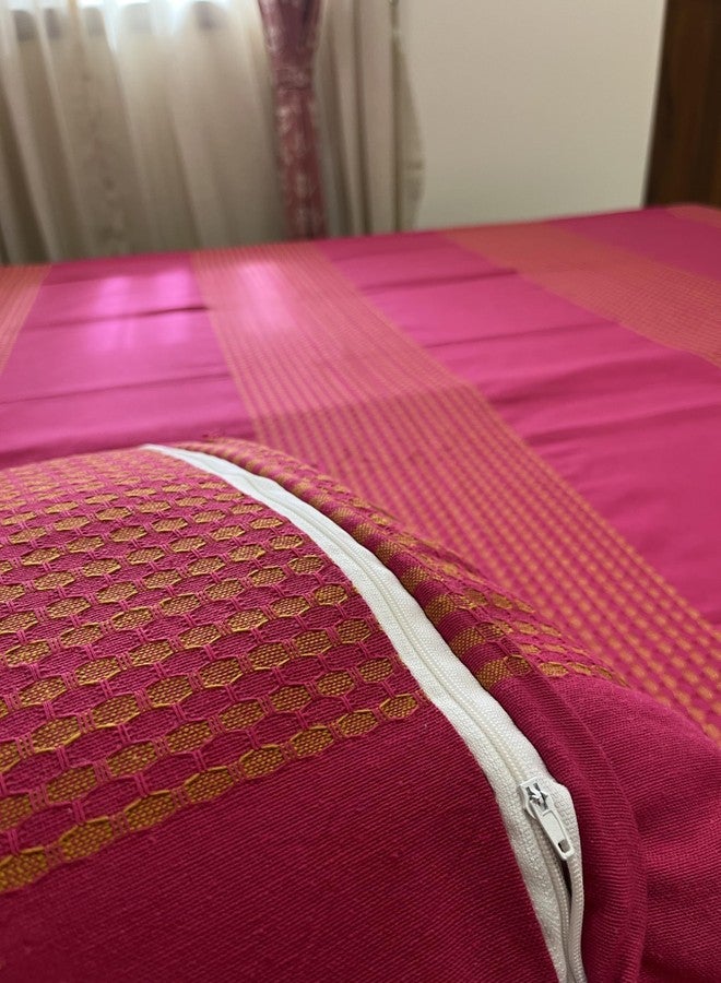 RANGBHAR Handloom Cotton Striped Bedsheet For Double Bed, Organic Woven Bedsheet With 2 Pillow Covers, Pink, 90X100 Inch,180 TC - Image 3