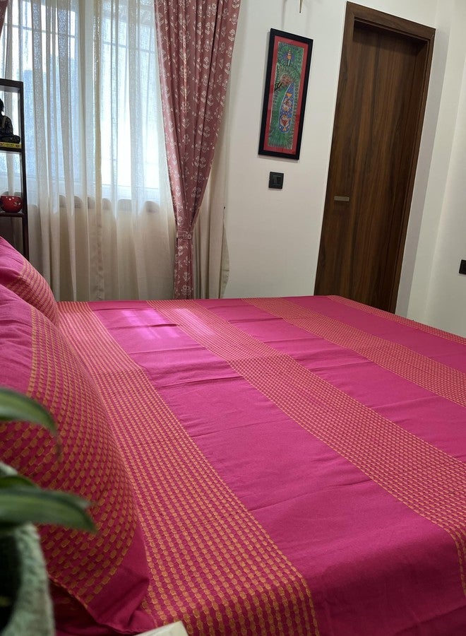 RANGBHAR Handloom Cotton Striped Bedsheet For Double Bed, Organic Woven Bedsheet With 2 Pillow Covers, Pink, 90X100 Inch,180 TC - Image 4