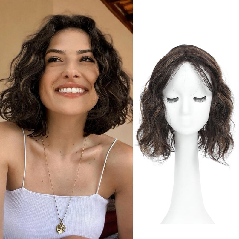 UDU Short Wavy Hair Topper for Women, 11Inch Lightweight & Breathable Synthetic Wiglet for Volume and Gray Hair Coverage, Heat Resistant Natural Hairpiece for Summer Look - Image 1