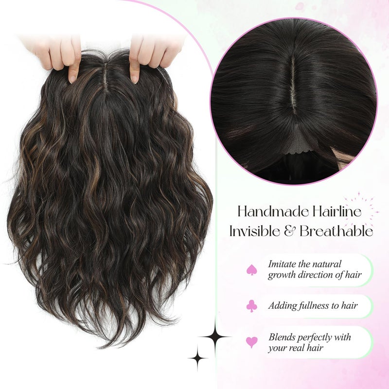 UDU Short Wavy Hair Topper for Women, 11Inch Lightweight & Breathable Synthetic Wiglet for Volume and Gray Hair Coverage, Heat Resistant Natural Hairpiece for Summer Look - Image 4