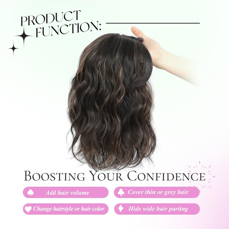 UDU Short Wavy Hair Topper for Women, 11Inch Lightweight & Breathable Synthetic Wiglet for Volume and Gray Hair Coverage, Heat Resistant Natural Hairpiece for Summer Look - Image 3