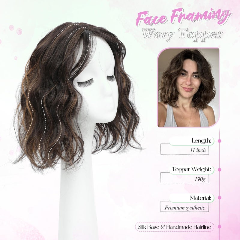 UDU Short Wavy Hair Topper for Women, 11Inch Lightweight & Breathable Synthetic Wiglet for Volume and Gray Hair Coverage, Heat Resistant Natural Hairpiece for Summer Look - Image 2