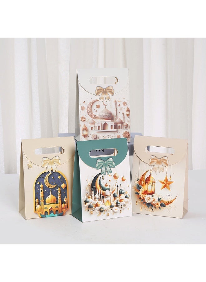 12 قطعة من أكياس الهدايا الورقية لشهر رمضان والعيد، وأكياس الحفلات بمقابض للحلوى والحلويات والهدايا والمجوهرات، وأكياس هدايا الحفلات ولوازم الحفلات - Image 1