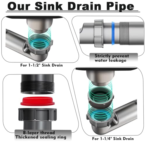 TGEOND 1-1/2" Double Sink Drain Pipe Kit with P-Trap, Wall-Outlet, Complete Plumbing Replacement for Double Kitchen Sinks - Image 5