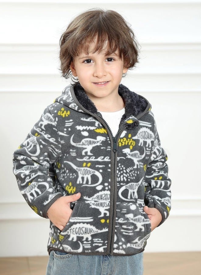 Feidoog Toddler Polar Fleece Jacket Hooded Baby Boys Girls Autumn Winter Long Sleeve Thick Warm Outerwear,Graffiti,4-5T - Image 5