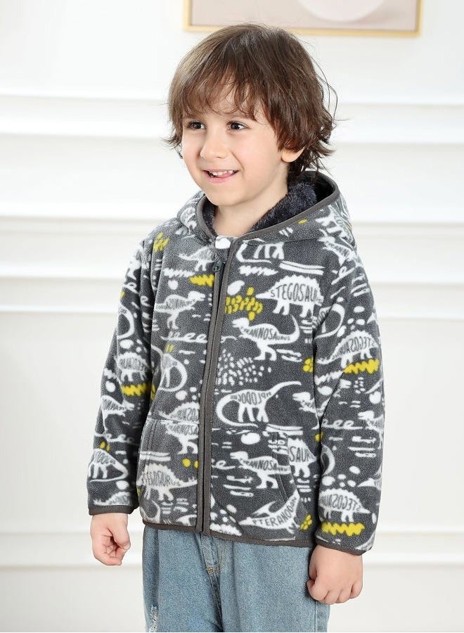 Feidoog Toddler Polar Fleece Jacket Hooded Baby Boys Girls Autumn Winter Long Sleeve Thick Warm Outerwear,Graffiti,4-5T - Image 4