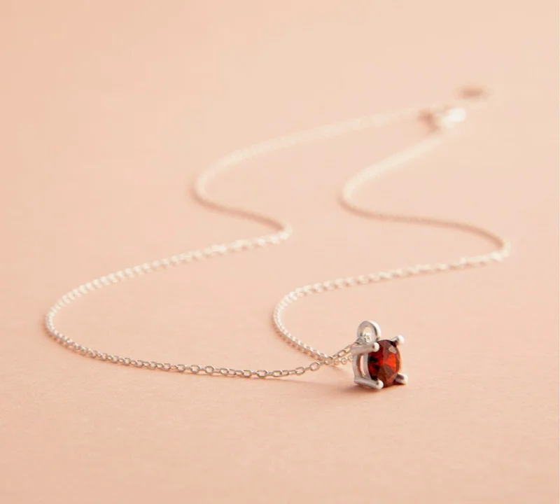 Minza  Minza “Wine” Women’s Necklace, Sterling Silver 925 Chain with Red Agate Pendant, Minimalist Handmade Necklace for Women, Jewelry for Casual & Special Occasion. for Women | Best Price UAE