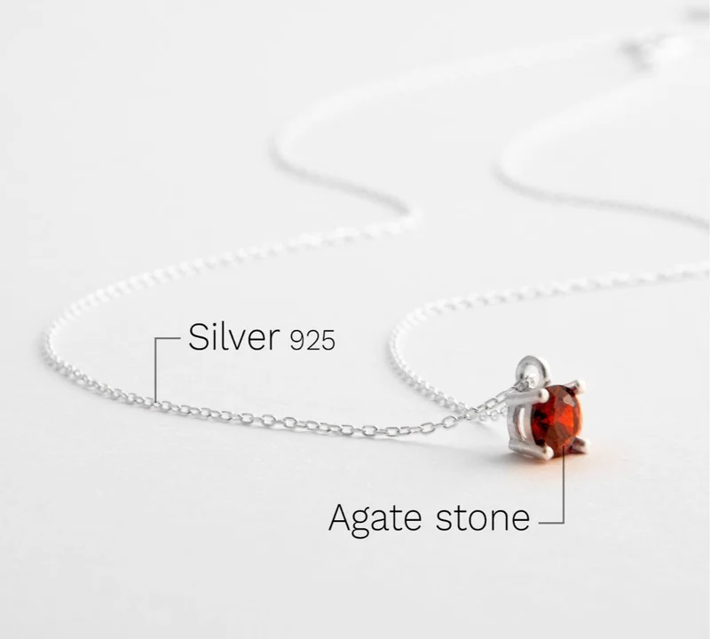 Minza  Minza “Wine” Women’s Necklace, Sterling Silver 925 Chain with Red Agate Pendant, Minimalist Handmade Necklace for Women, Jewelry for Casual & Special Occasion. for Women | Best Price UAE