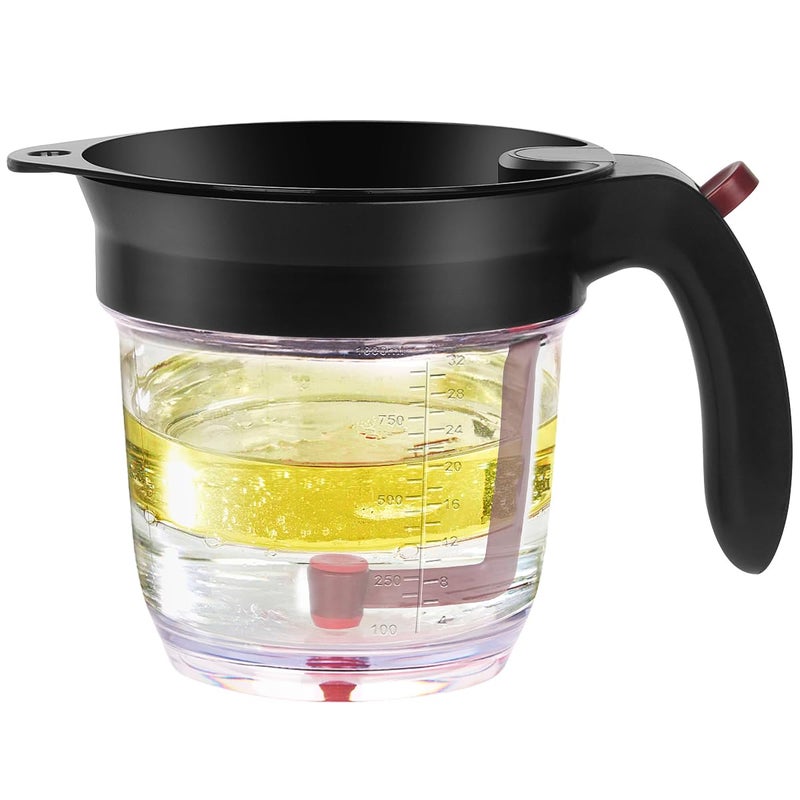 GameXcel Fat Separator With Bottom Release 4 Cup 338 oz Kitchen Grease Separator Gravy Separator Fat Skimmer with Oil Strainer Measuring Cup for Cookingstock separator soup separator 