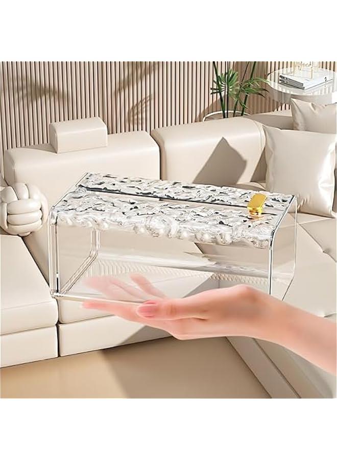 هوكور علبة مناديل من الأكريليك، عبوة من قطعتين، علبة مناديل شفافة بشكل أمواج للحمام والمطبخ وغرفة المعيشة وغرفة النوم والمكتب والسيارة والمكتب، صندوق مناديل مبتكر يثبت على الحائط - Image 2