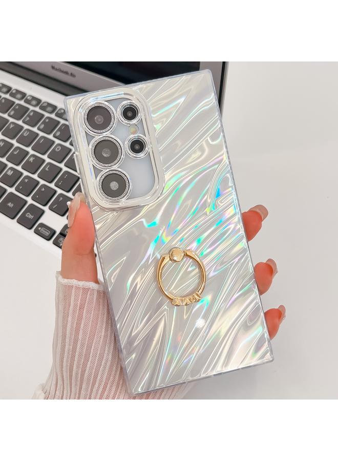 اس-توب جراب لهاتف Samsung Galaxy S25 Ultra 5G، جراب هاتف TPU بحلقة من نسيج لامع مع غشاء عدسة - Image 1