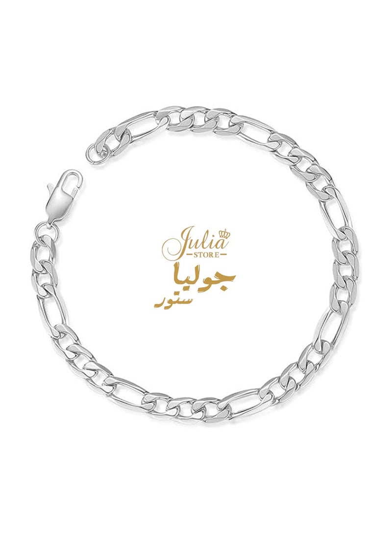 Julia Store Stainless Steel Sturdy Figaro Chain Bracelet, 6mm Width, 19 cm Length - Image 1