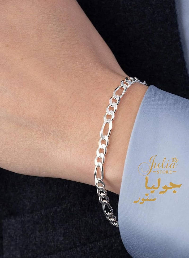Julia Store Stainless Steel Sturdy Figaro Chain Bracelet, 6mm Width, 19 cm Length - Image 2