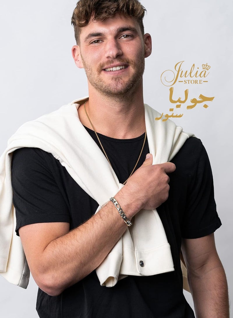 Julia Store Stainless Steel Sturdy Figaro Chain Bracelet, 6mm Width, 19 cm Length - Image 3