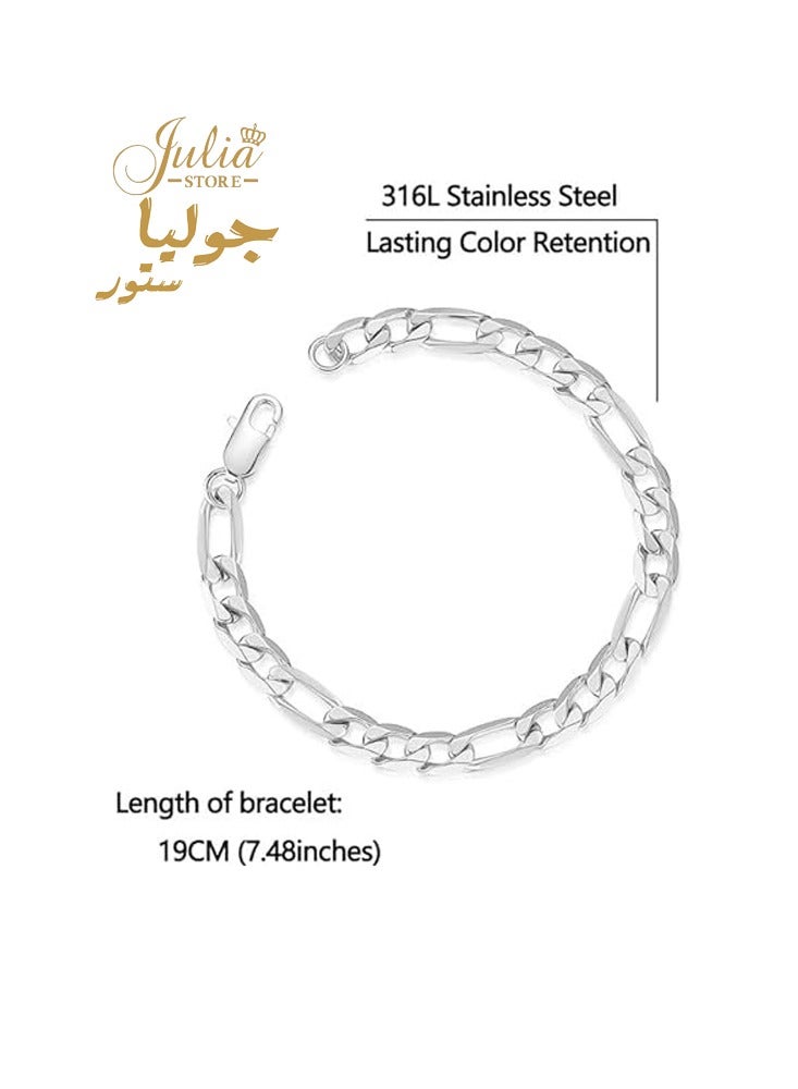 Julia Store Stainless Steel Sturdy Figaro Chain Bracelet, 6mm Width, 19 cm Length - Image 5