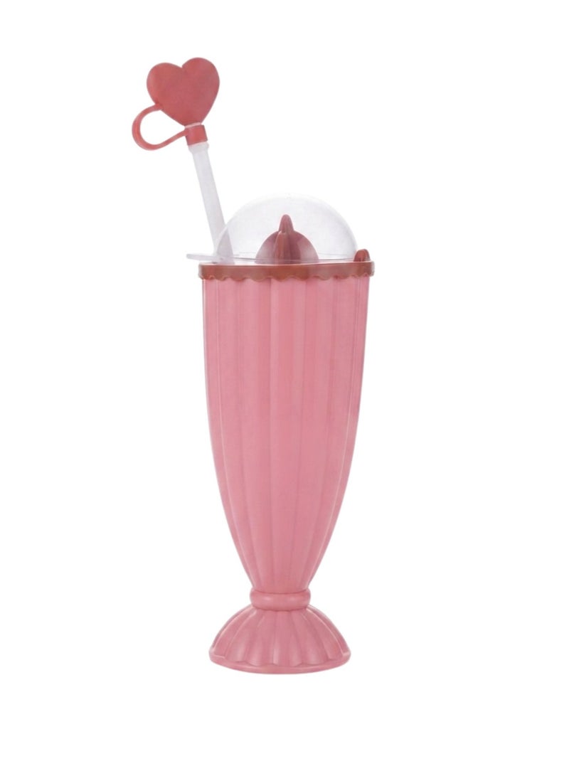 2-in-1 Manual Citrus Juicer with Cup, Lid & Straw – Pink - Image 1