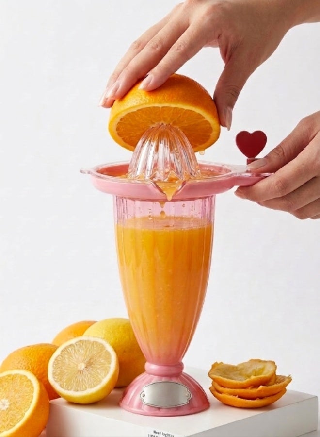2-in-1 Manual Citrus Juicer with Cup, Lid & Straw – Pink - Image 2