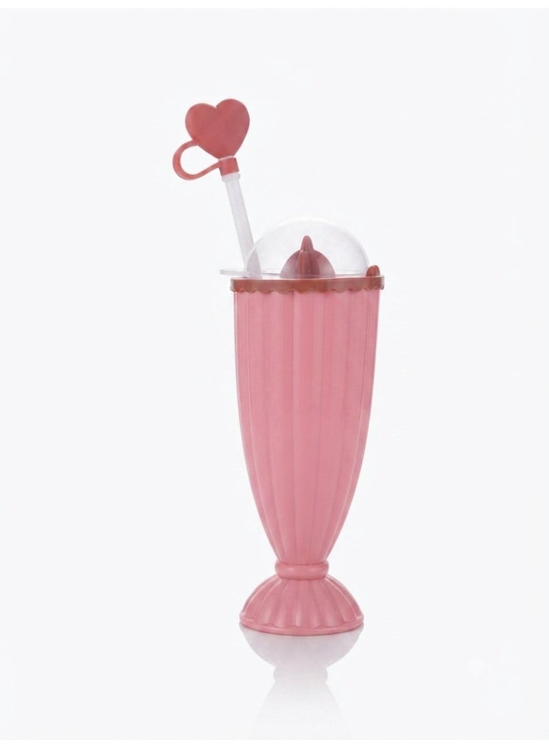 2-in-1 Manual Citrus Juicer with Cup, Lid & Straw – Pink - Image 3
