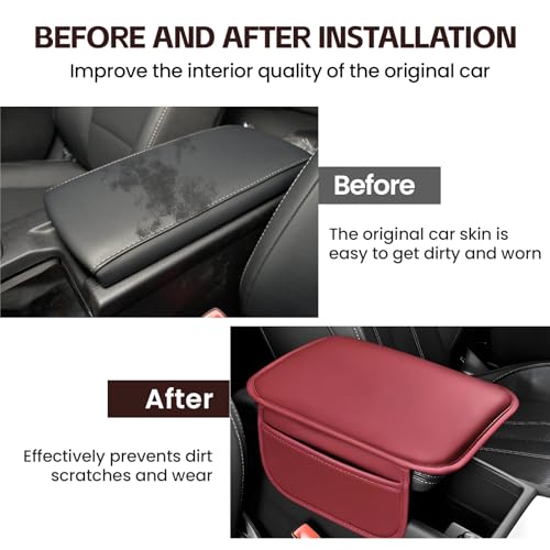 Wogomz Car Center Console Cover, 11.6"×8.3" Leather Car Armrest Cushion Pad with 2 Storage Pockets, Comfortable Arm Rest Box Cover Mat for Most Vehicles, Universal Interior Accessories (Wine Red) - Image 3