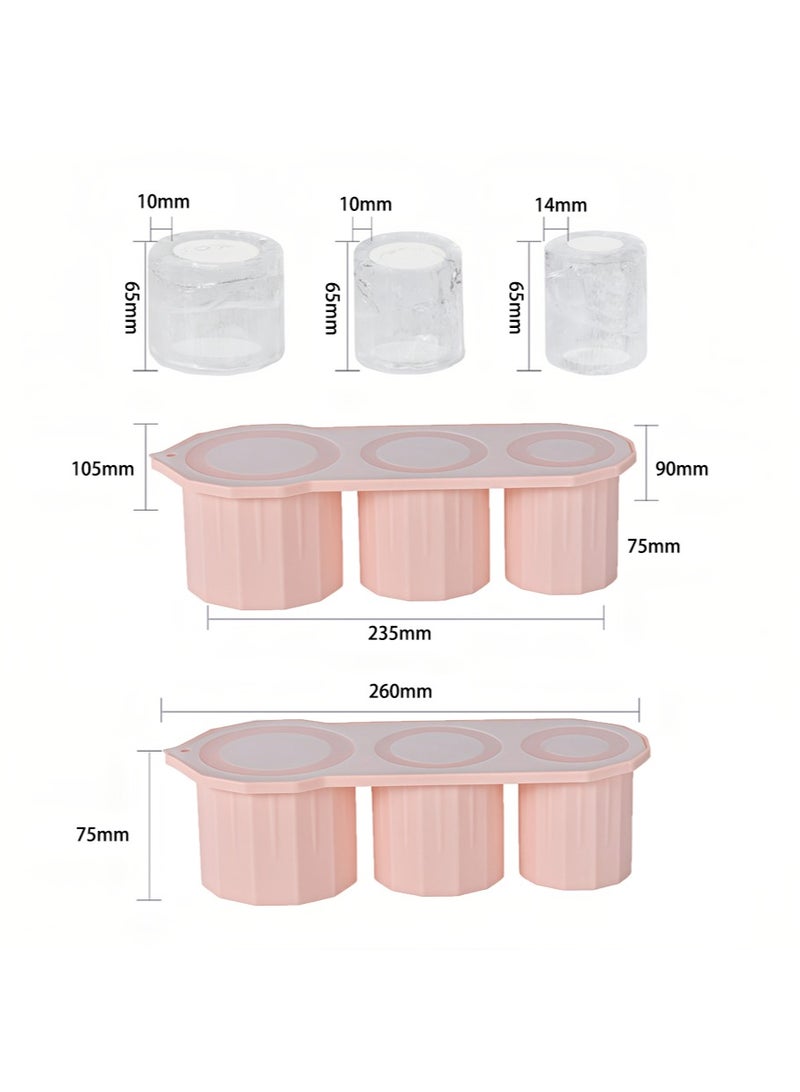 Leon Home Silicone ice tray with lid, round and square ice tray mold, suitable for refrigerator, size 40 oz, 30 oz and 20 oz, hollow cylindrical ice tray, suitable for drinks, coffee and juice. (Pink)  - Image 4