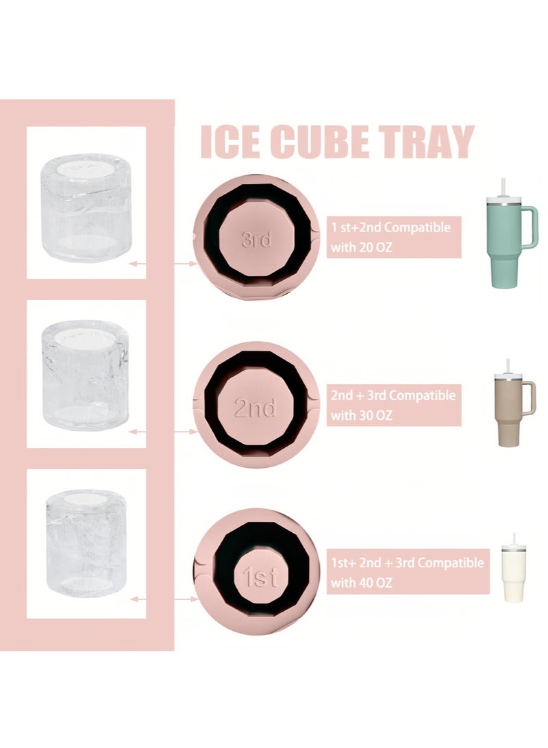 Leon Home Silicone ice tray with lid, round and square ice tray mold, suitable for refrigerator, size 40 oz, 30 oz and 20 oz, hollow cylindrical ice tray, suitable for drinks, coffee and juice. (Pink)  - Image 5