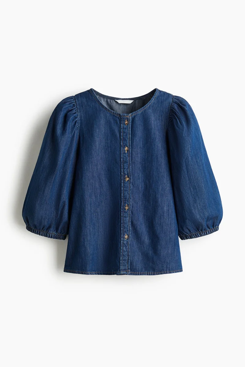 H&M Balloon-sleeved denim blouse