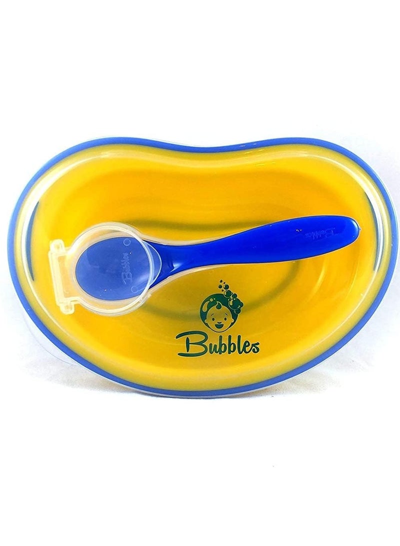 بابلز طبق طعام الأطفال الأصلي من بابلز مع ملعقة وغطاء، أصفر - Image 1