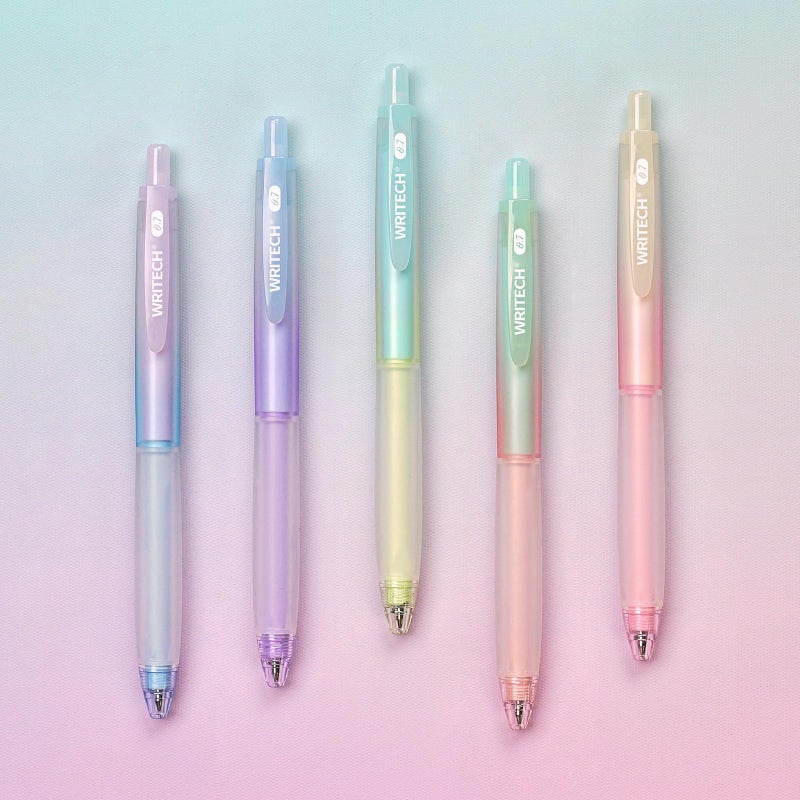 WRITECH أقلام حبر جل قابلة للسحب WRITECH: 0.7 مم حبر أسود برميل بتدرج لوني جمالي مع قبضة ناعمة نقطة متوسطة 5 قطع مع 5 إعادة تعبئة لتدوين الملاحظات كتابة سلسة جافة سريعة بدون تسرب - Image 1