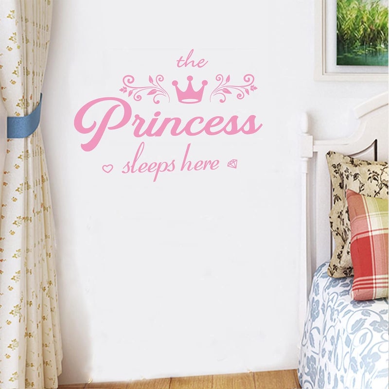 thovorrnl Crown Diamond Wall Decals Princess Sleep Here Wall Stickers Removable DIY Mural Art Words with Flower Quotes Vinyl Stickers for Kids Girls Bedroom Living Room Nursery Home Background Decoration - Image 2