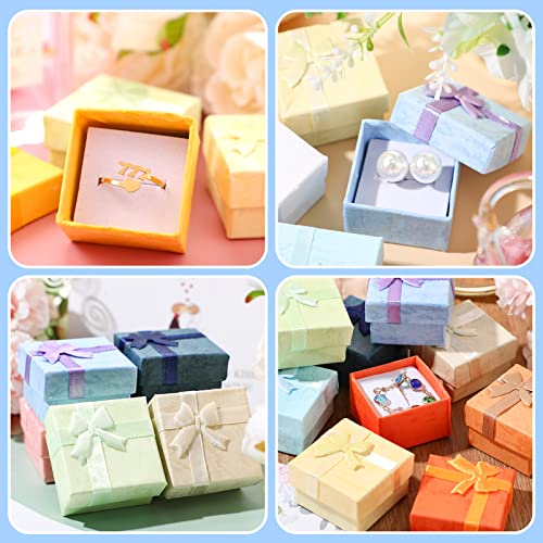 Sureio 24 Pack Jewelry Gift Boxes Jewelry Box Gift Cases Cotton Filled Cardboard Paper Box Bracelets Bangle Necklace Gift Case with Ribbon Bow for Birthday Wedding 12 Colors, 1.6 x 1.6 Inches - Image 5