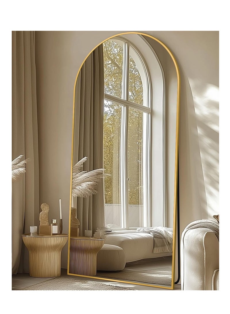 Thickening Full Length Mirror  Arched Aluminum alloy Large Standing Dressing Mirror Hanging Leaning Against Wall Mounted Mirror with Stand for Bedroom Locker Room Living Room  (Gold))  - Image 1