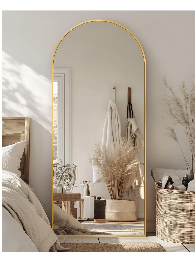 Thickening Full Length Mirror  Arched Aluminum alloy Large Standing Dressing Mirror Hanging Leaning Against Wall Mounted Mirror with Stand for Bedroom Locker Room Living Room  (Gold))  - Image 3