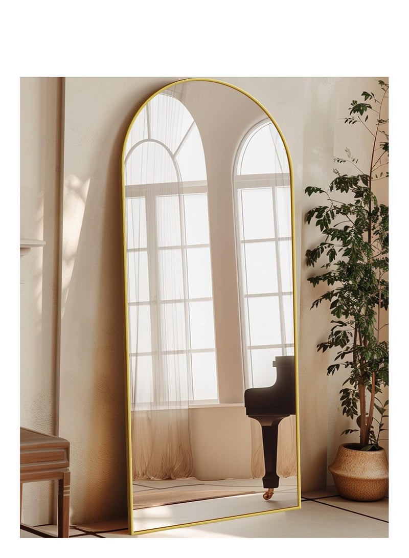 Thickening Full Length Mirror  Arched Aluminum alloy Large Standing Dressing Mirror Hanging Leaning Against Wall Mounted Mirror with Stand for Bedroom Locker Room Living Room  (Gold))  - Image 2