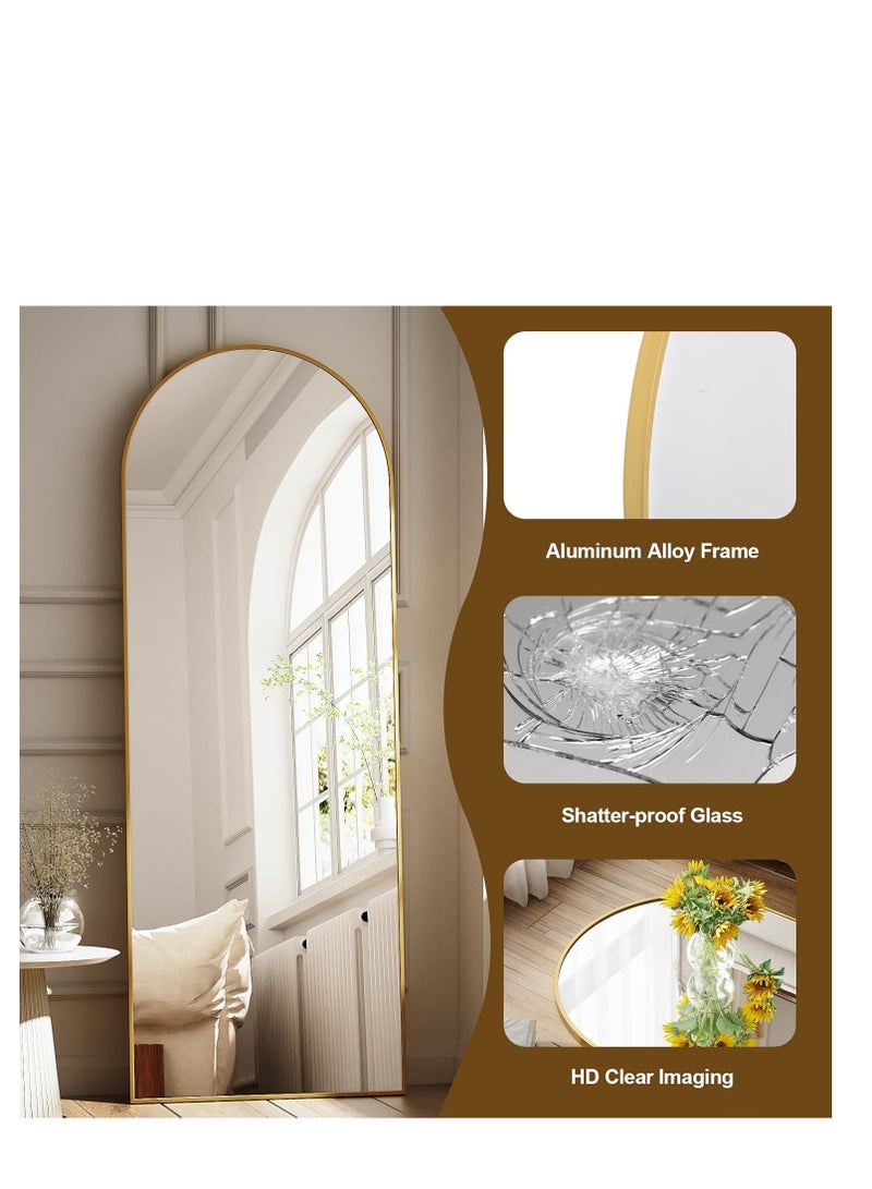 Thickening Full Length Mirror  Arched Aluminum alloy Large Standing Dressing Mirror Hanging Leaning Against Wall Mounted Mirror with Stand for Bedroom Locker Room Living Room  (Gold))  - Image 5