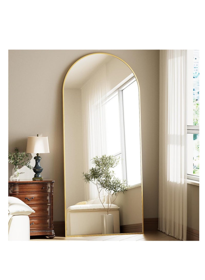 Thickening Full Length Mirror  Arched Aluminum alloy Large Standing Dressing Mirror Hanging Leaning Against Wall Mounted Mirror with Stand for Bedroom Locker Room Living Room  (Gold))  - Image 4