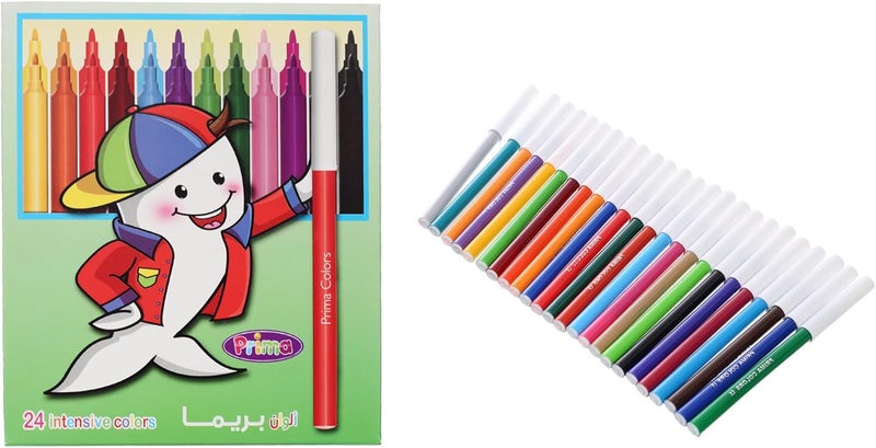 Prima Felt-Tip Pens (24 Colors, Green Box) Vibrant Colors for Creative and Artistic Expression