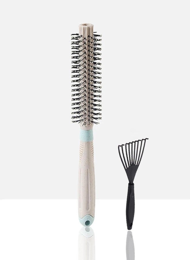 BlackLaoban Round Hair Brush With Brush Cleaner Tool for Blow Drying, Styling, Curling, Straighten with Soft Nylon Bristles for Short or Medium Curly Hairs for Women & Men Dotted (Cream-colored) - Image 1