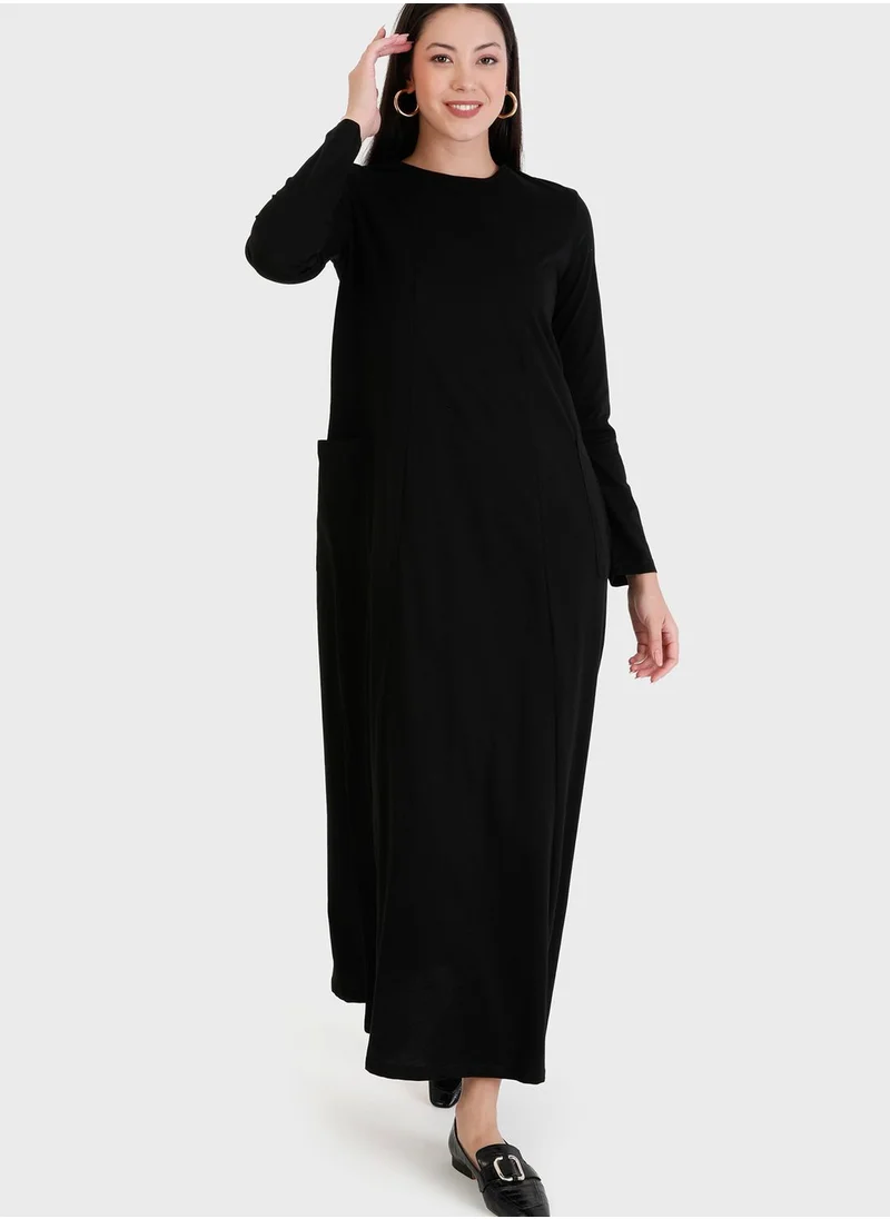 Refka by modanisa Round Neck Pocket Detail Dress