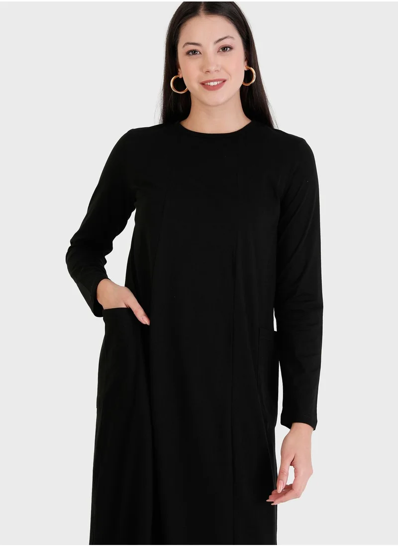 Refka by modanisa Round Neck Pocket Detail Dress