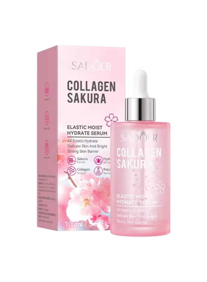 SADOER Collagen Sakura Face Serum 100ml Moisturizing Hydrating Repairing  4X Elastic Moist Sakura Facial Serum with Collagen Delicate Skin And Brightening  String Skin Barrier - Image 1
