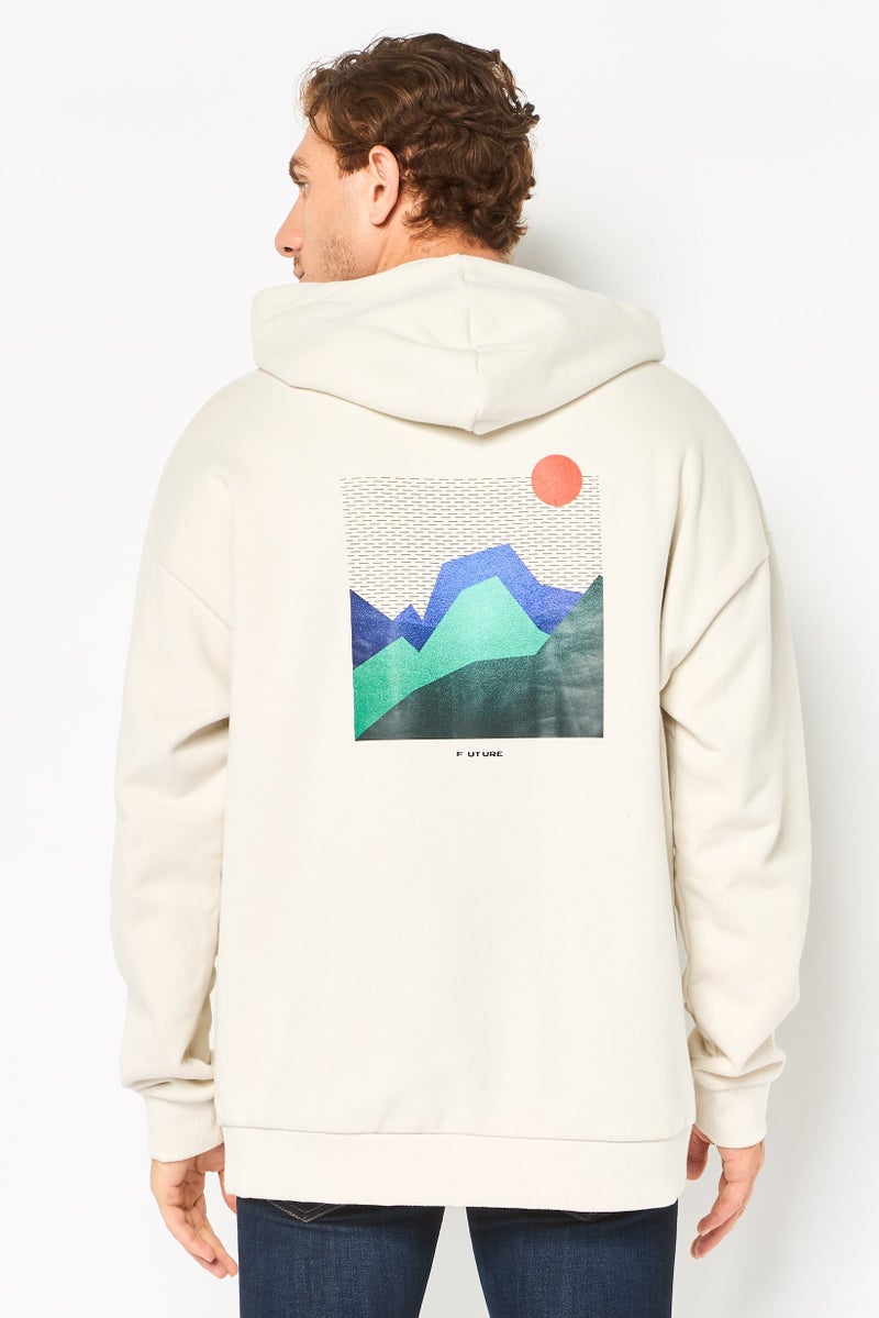 SELECTED Men Graphic Print Long Sleeve Hoodie, Off White - Image 4